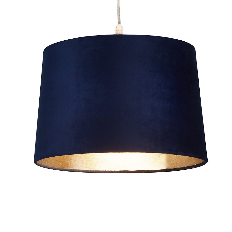 Velvet Drum Lamp Shade 30cm Navy Homebase
