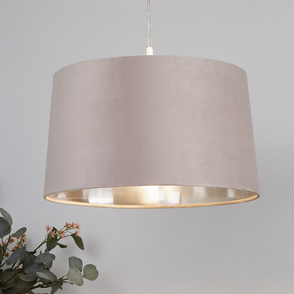 Velvet Drum Lamp Shade 40cm Mink Homebase