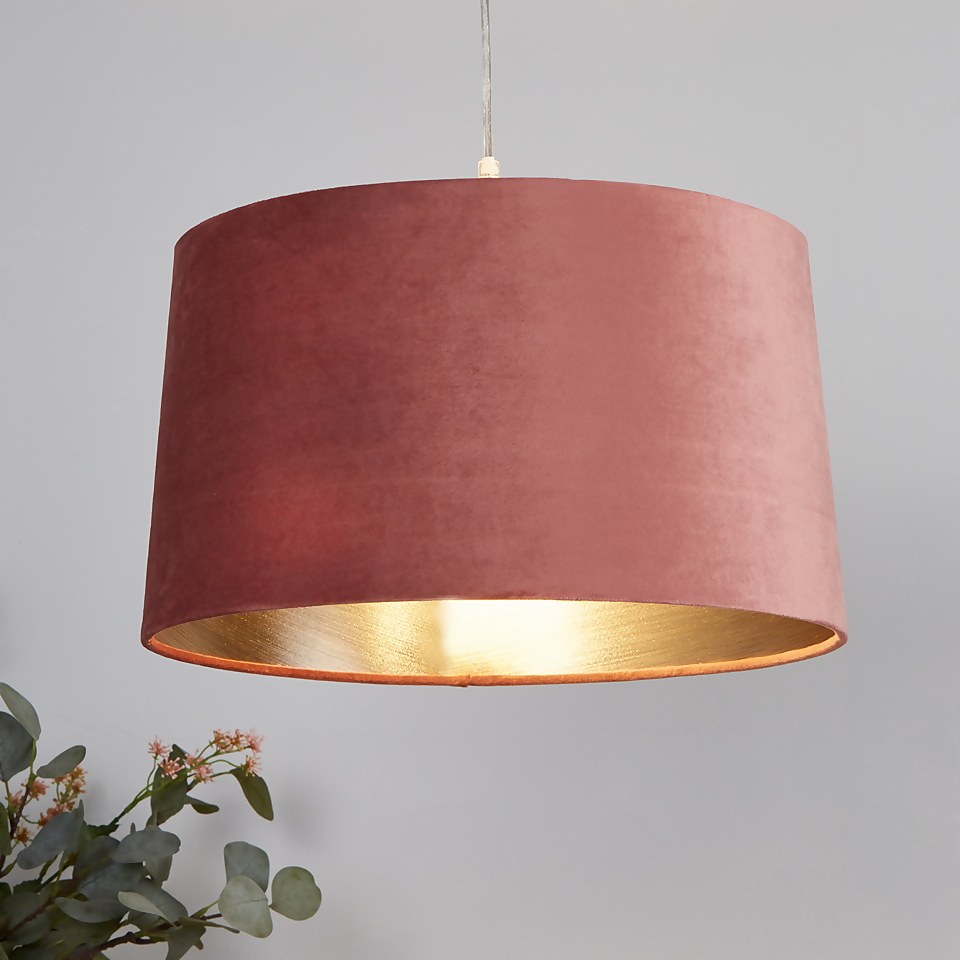 Velvet Drum Lamp Shade 40cm Rose Homebase
