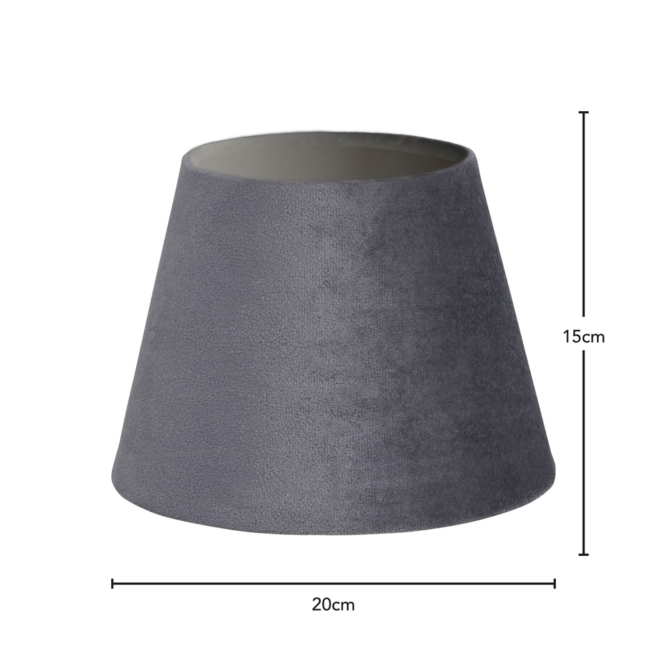 Velvet Drum Lamp Shade - 20cm - Charcoal