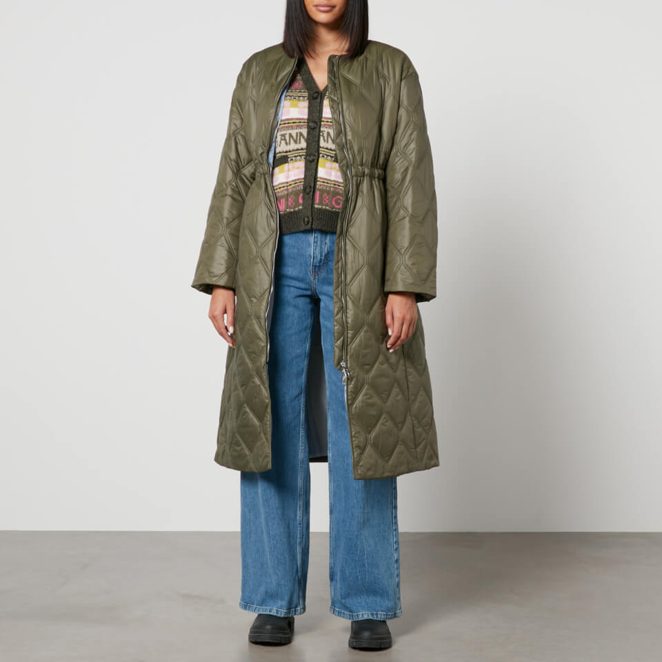 コート Ganni Women's Long Quilted Padded Coat Khaki F9206-861 GANNI Quilted glossed-shell coat | THE OUTNET