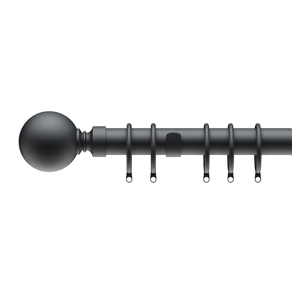 Black Metal Curtain Pole with Ball Finial - 180cm (Dia 28mm)