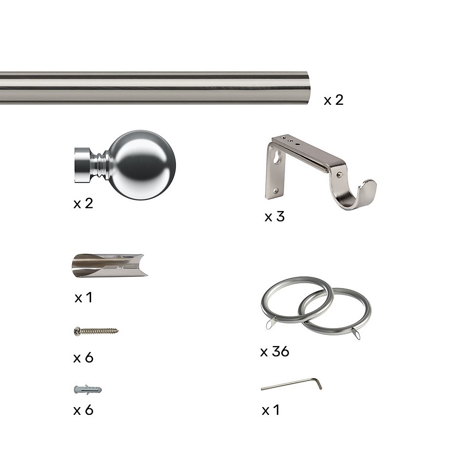 Black Metal Curtain Pole with Ball Finial 360cm (Dia 28mm) Homebase