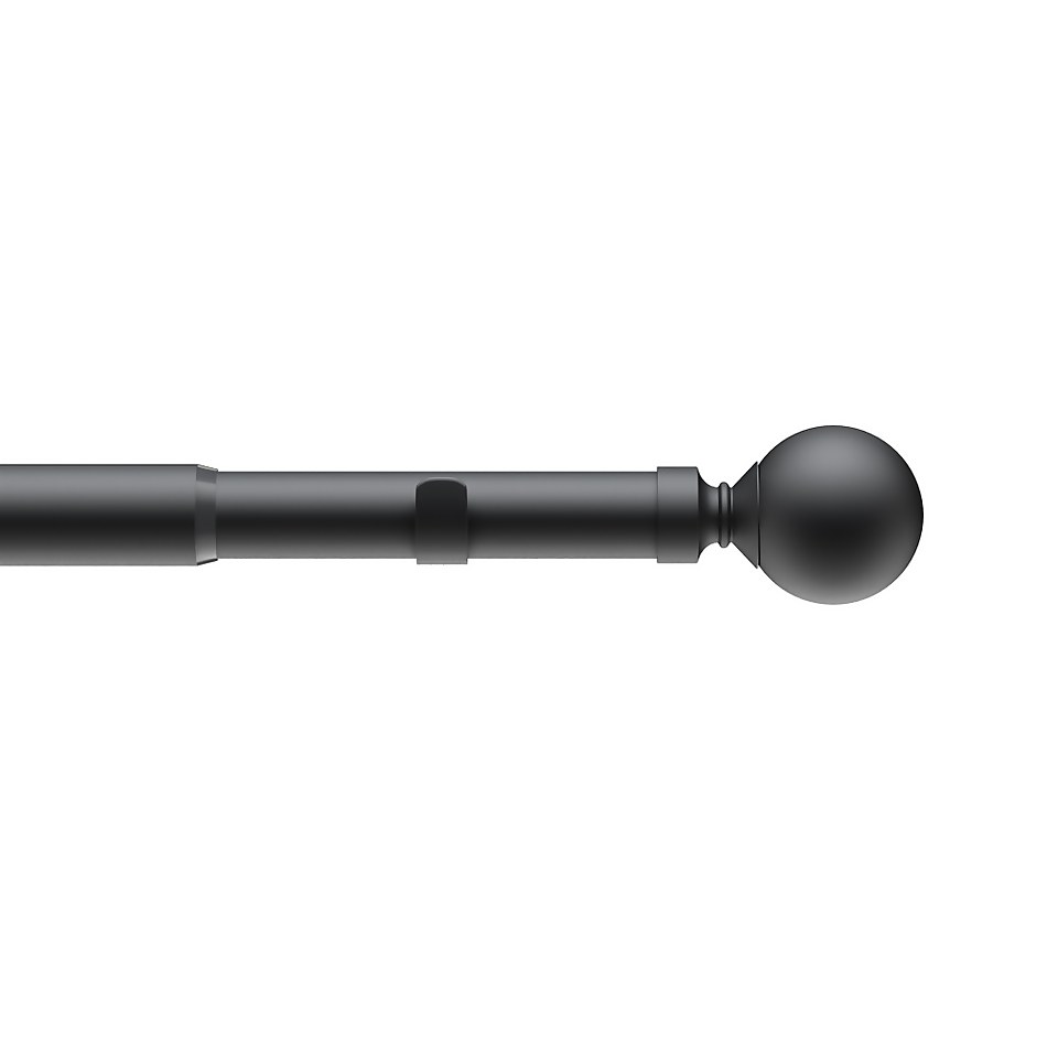 Black Extendable Eyelet Curtain Pole with Ball Finial- 120-210cm (Dia 22/25mm)