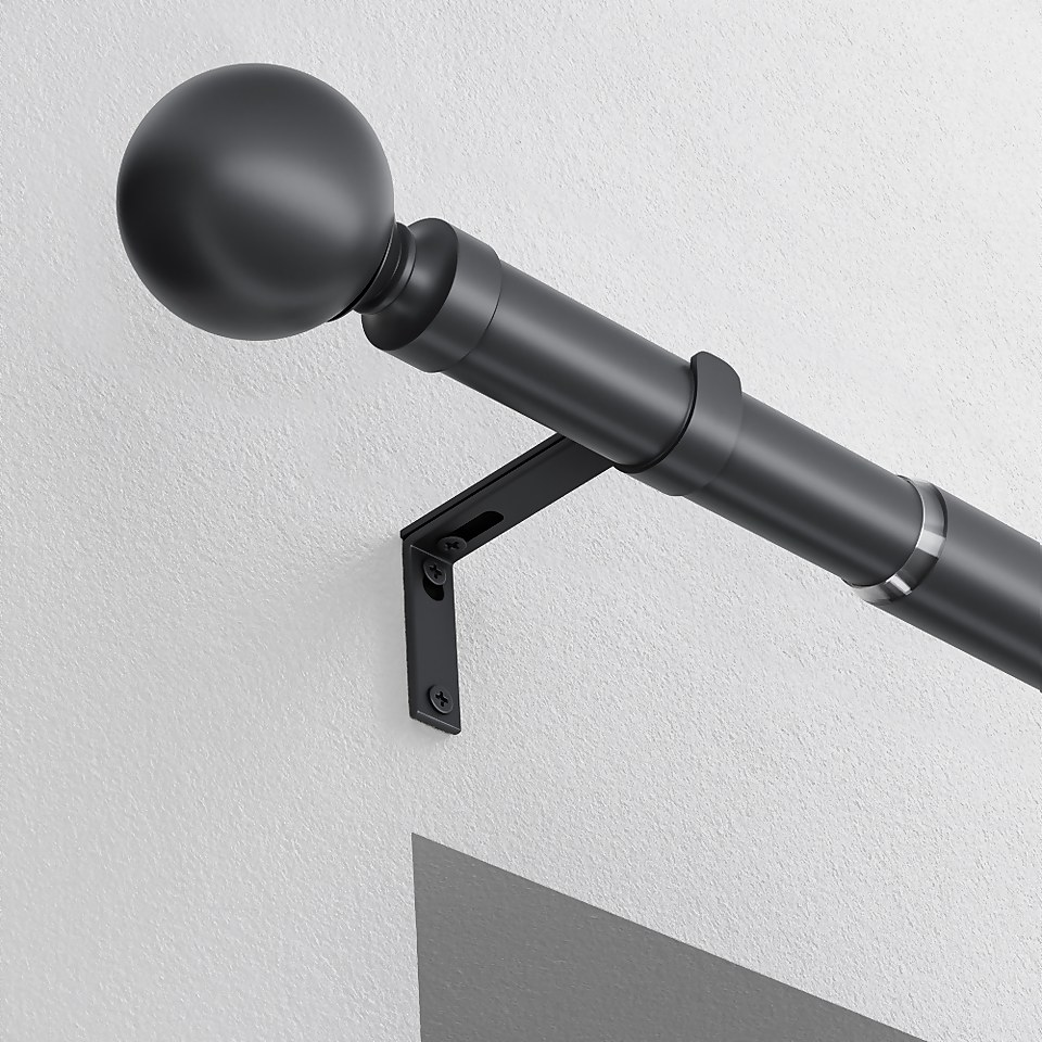 Black Extendable Eyelet Curtain Pole with Ball Finial- 120-210cm (Dia 22/25mm)