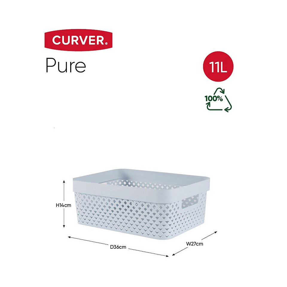 Curver Pure Medium Recycled Storage Basket - 11L - Stone Blue
