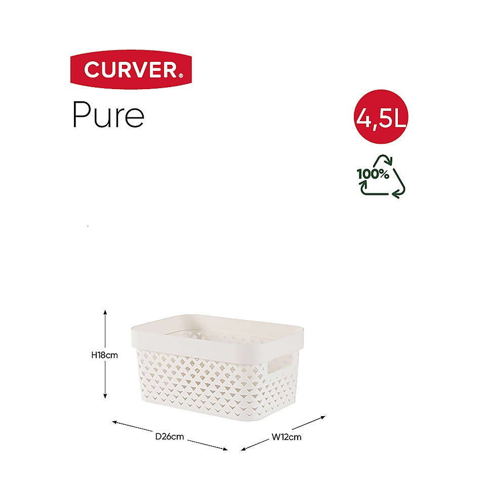 Curver Pure Small Recycled Storage Basket 4.5L Oasis White Homebase