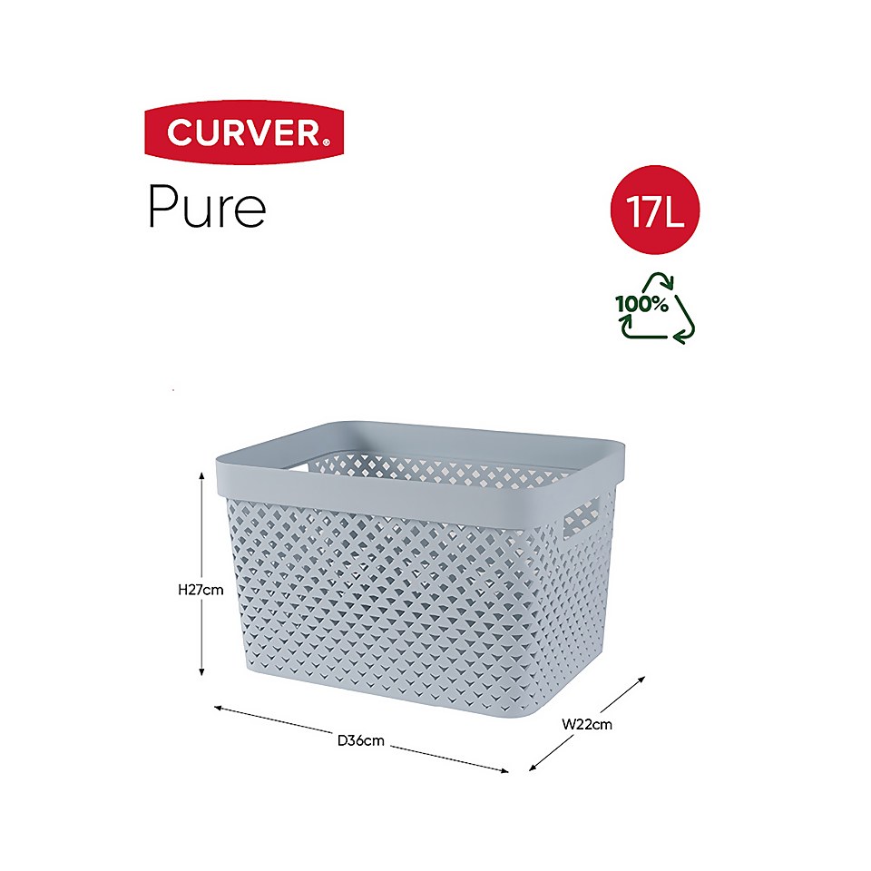 Curver Pure Large Recycled Storage Basket 17L Stone Blue Homebase