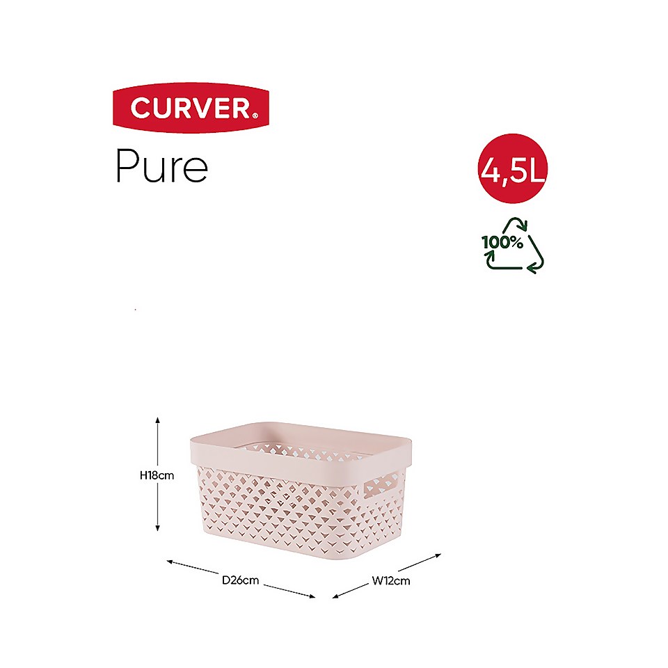 Curver Pure Small Recycled Storage Basket 4.5L Pink Clay Homebase