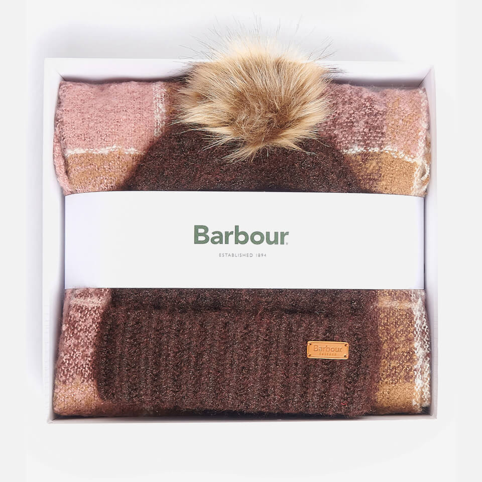 Barbour Saltburn Beanie and Tartan Knit Scarf Set