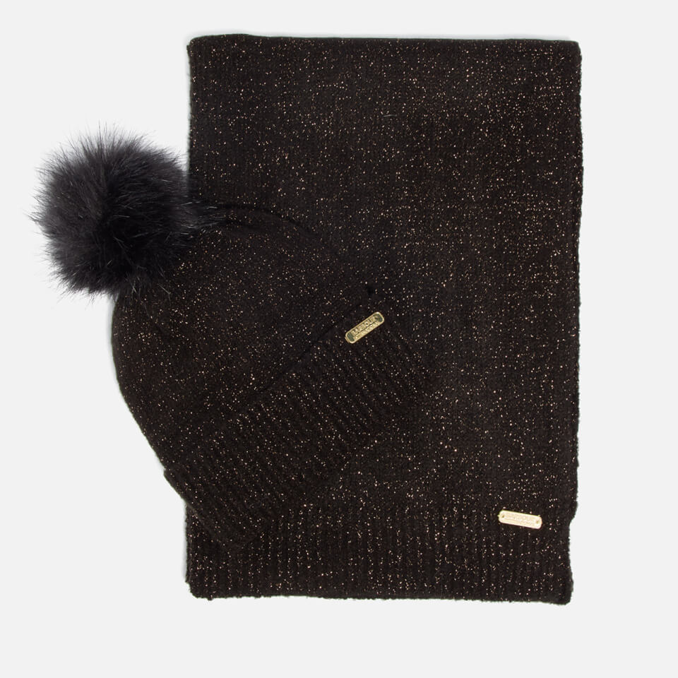 Barbour International Sparkle Knit Beanie And Scarf Set