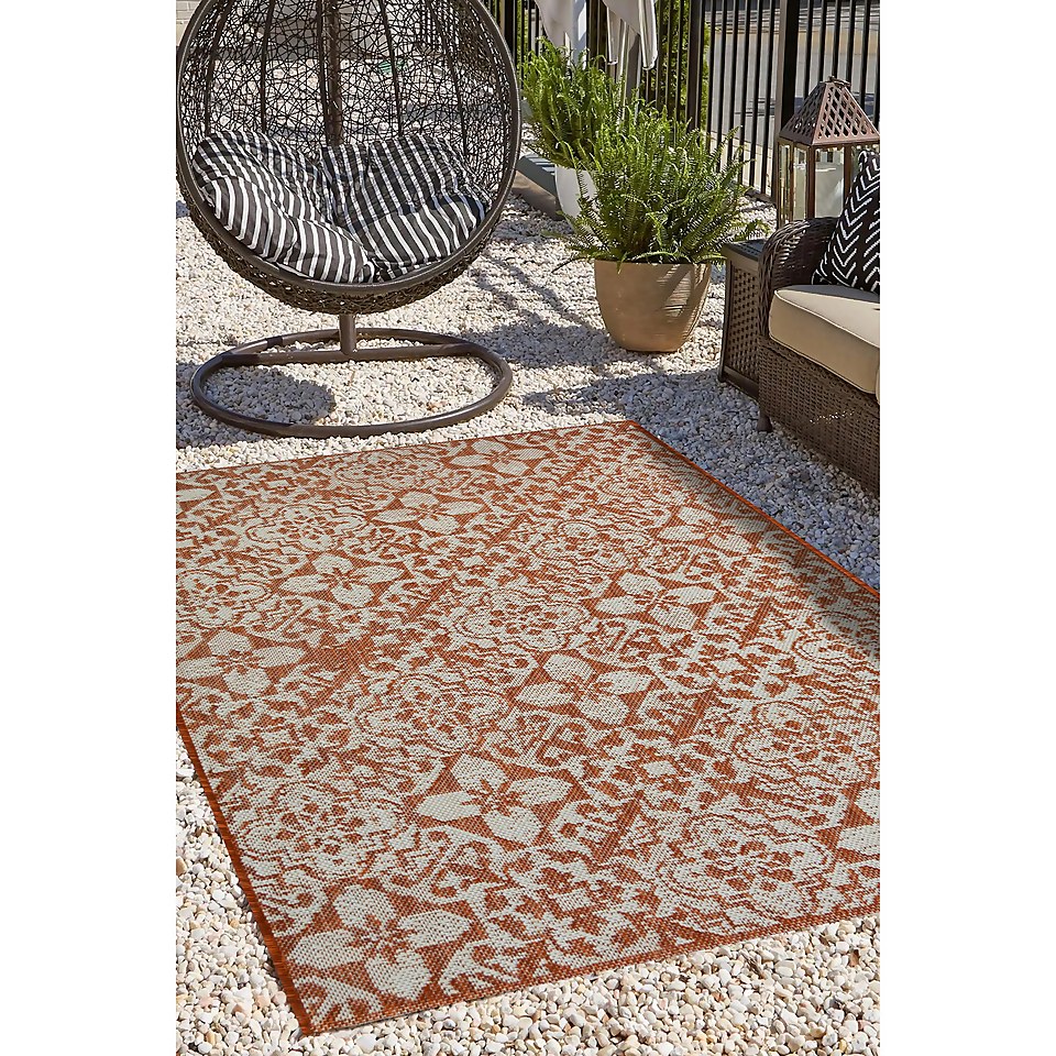Indoor Outdoor Tile Rug - Terracotta - 100x150cm