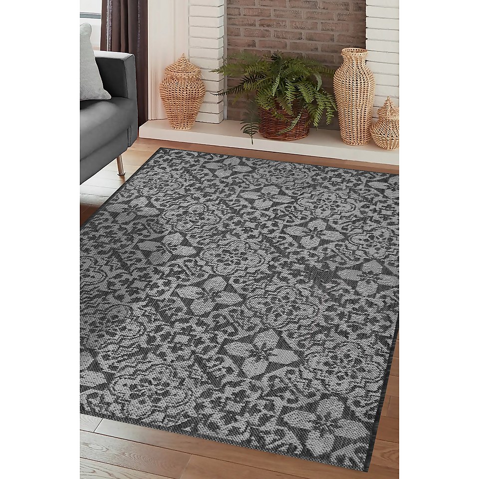 Indoor Outdoor Tile Rug - Grey - 100x150cm