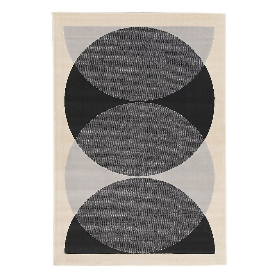 Retro Circle Rug Monochrome 120x170cm Homebase