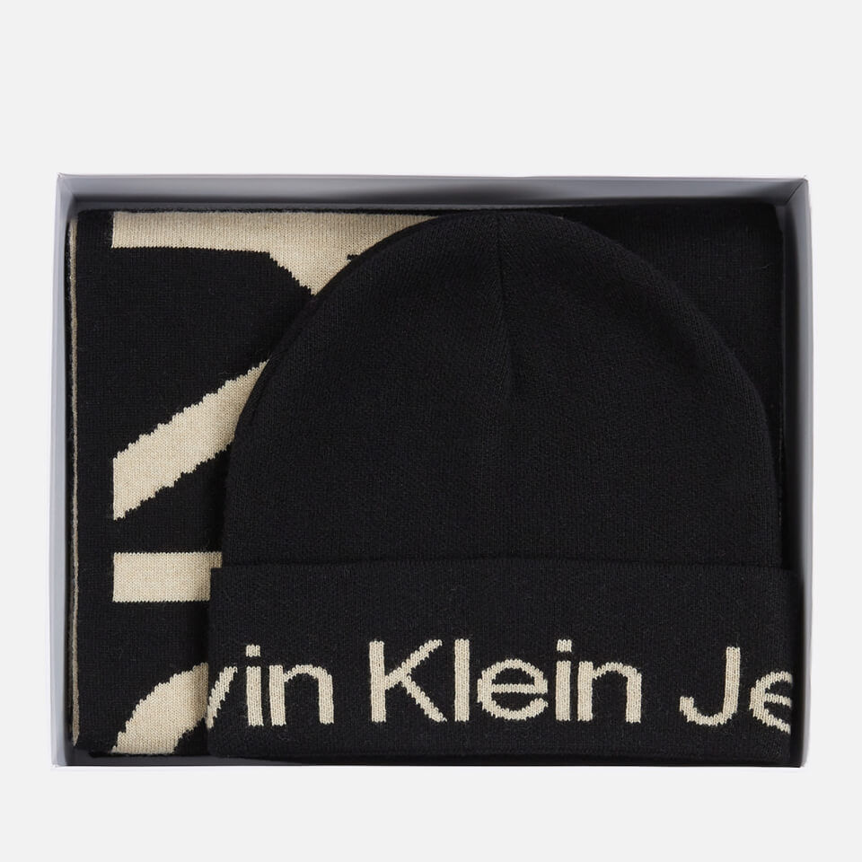 Calvin Klein Jeans Monogram Beanie and Scarf Gift Set