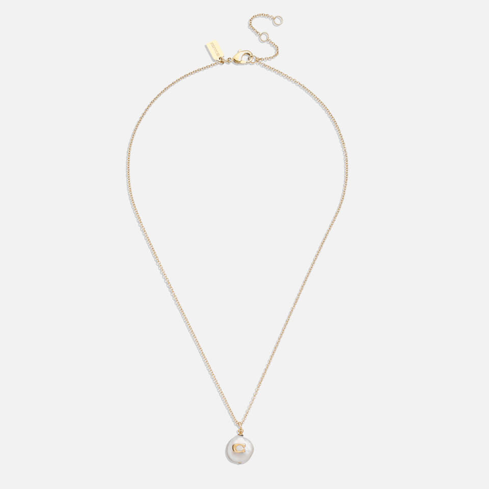 Coach Coin C Faux Pearl Short Pendant Necklace