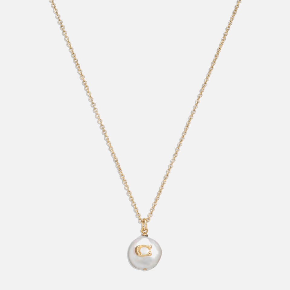 Coach Coin C Faux Pearl Short Pendant Necklace