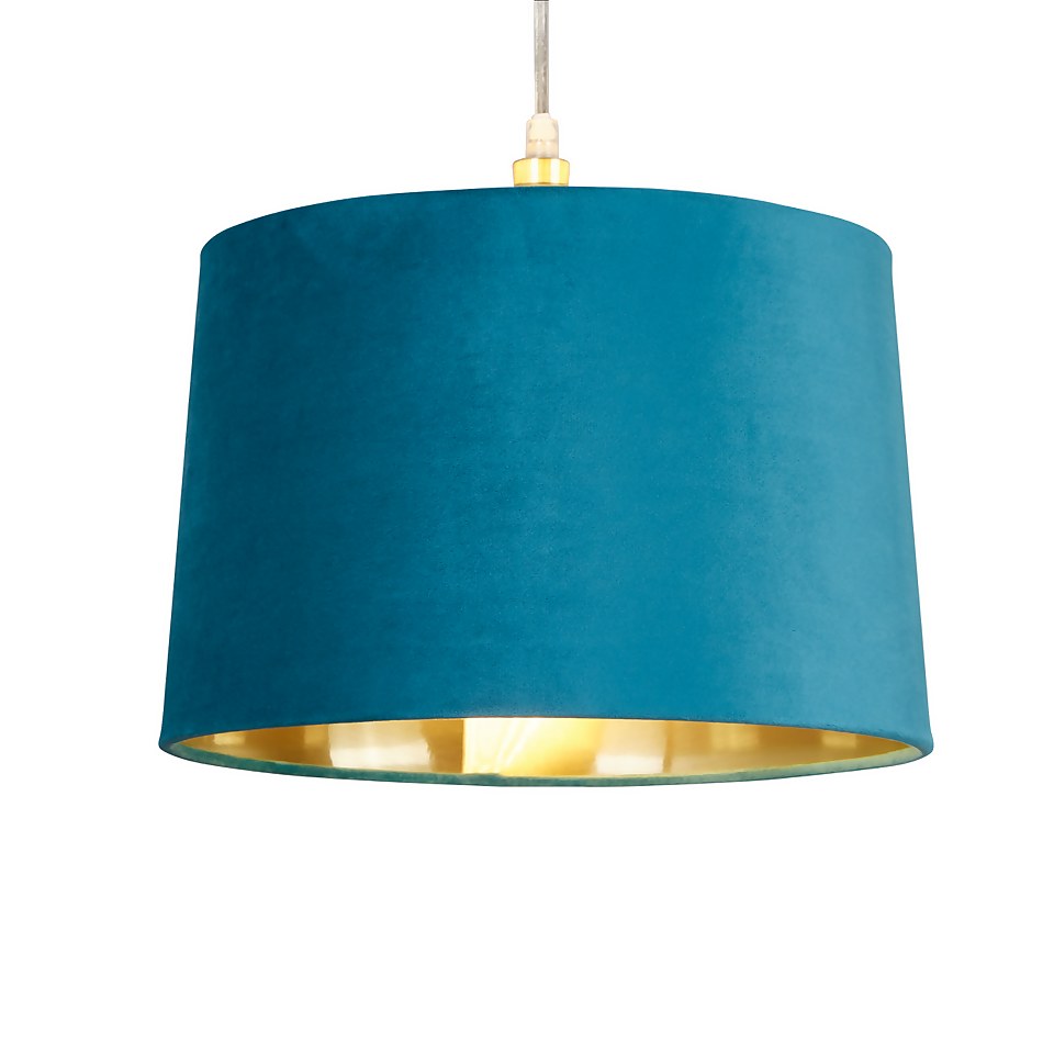 Velvet Drum Lamp Shade 30cm Teal Homebase