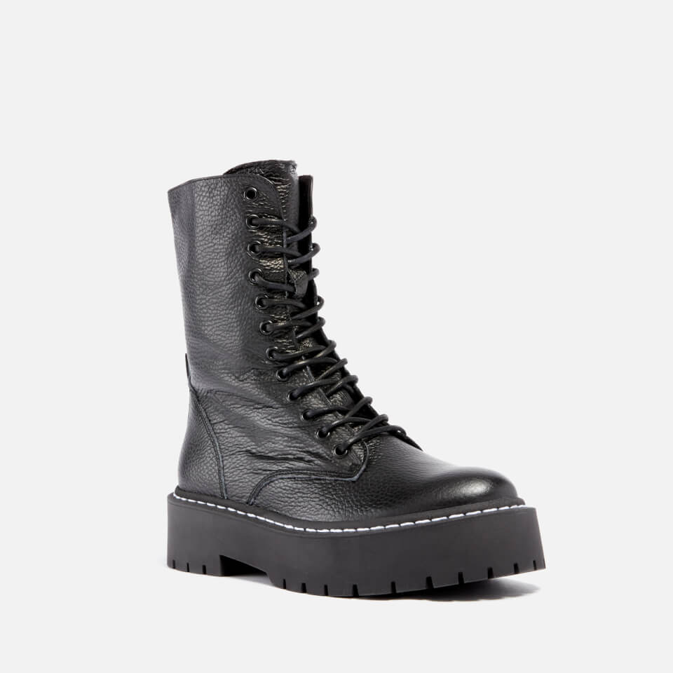 Steve Madden Women's Olly Leather Lace Up Boots - Black
