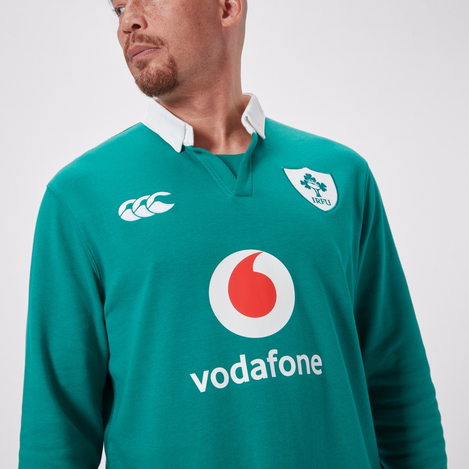Mens Ireland Home Long Sleeved Classic Polo Shirt Green/White