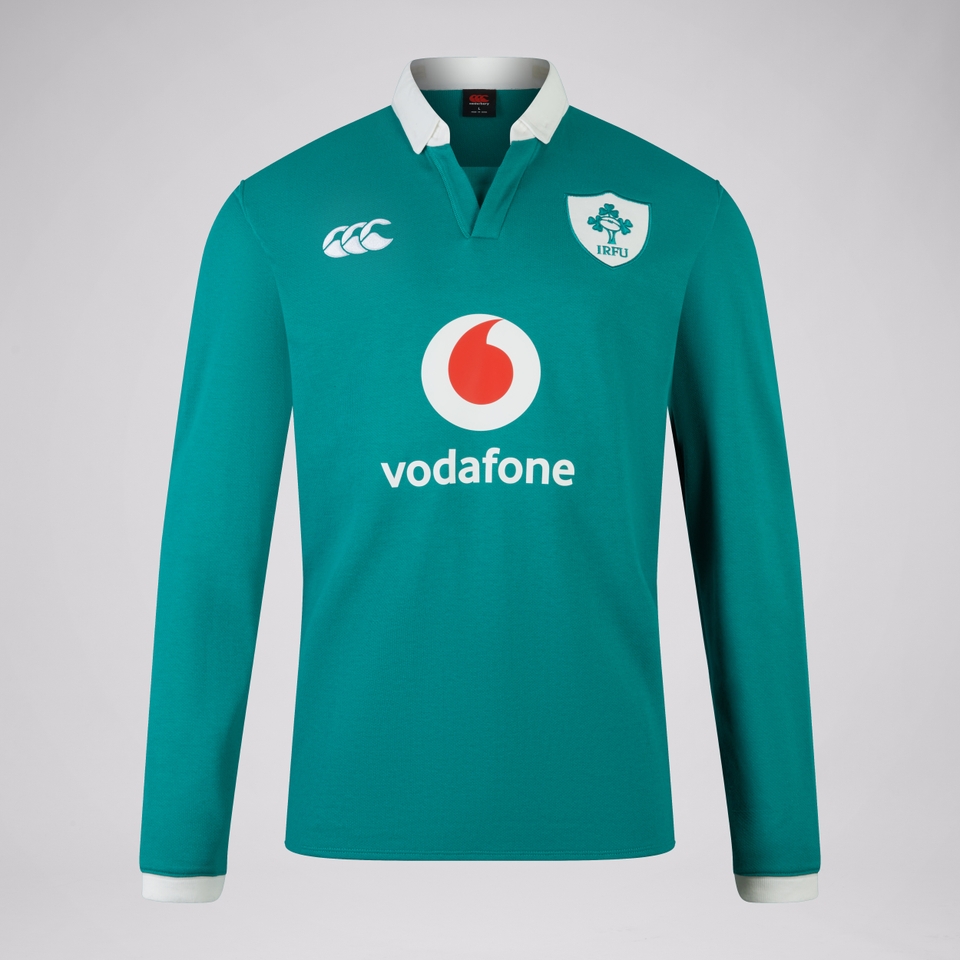 Mens Ireland Home Long Sleeved Classic Polo Shirt Green/White