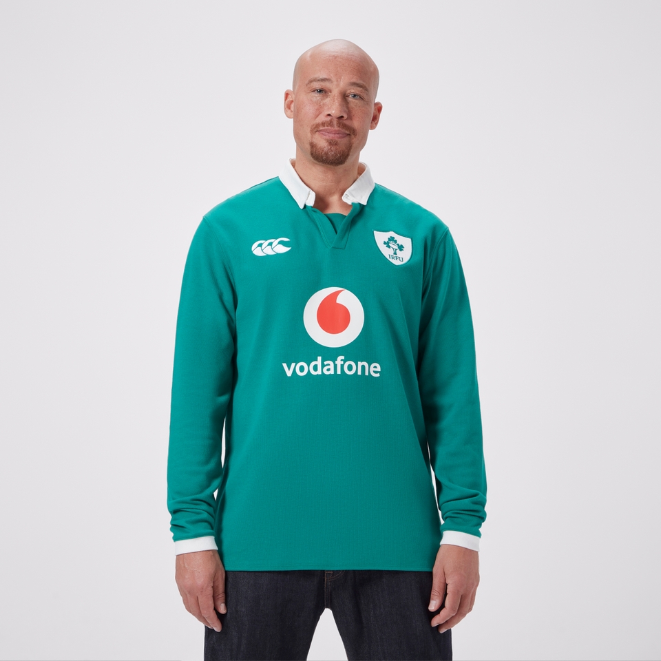 Mens Ireland Home Long Sleeved Classic Polo Shirt Green/White
