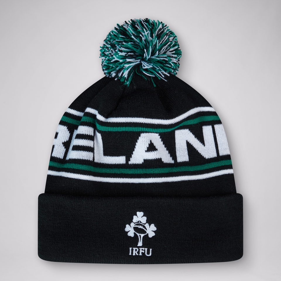 ADULT UNISEX IRELAND BOBBLE HAT BLACK/GREEN
