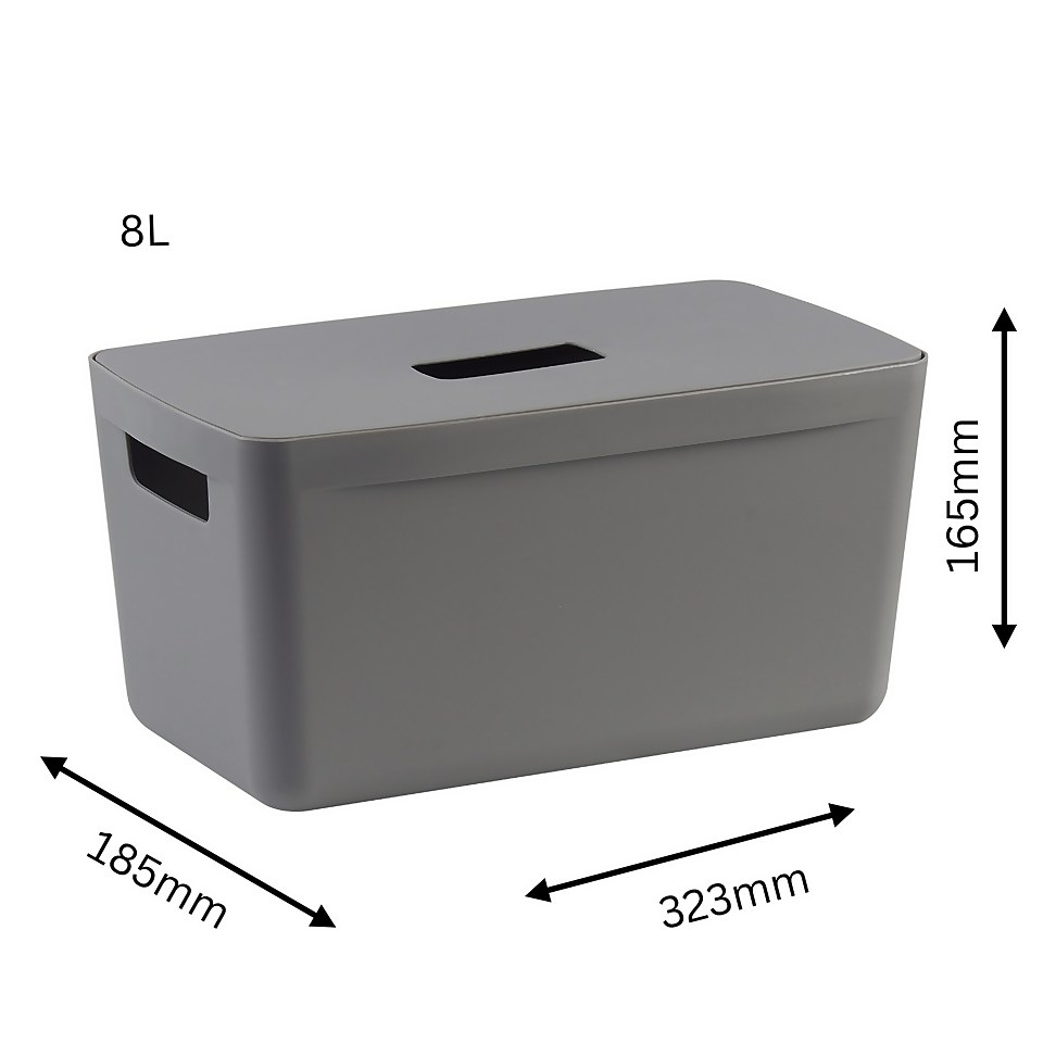 Inabox Home Storage Box & Lid - 8L - Grey