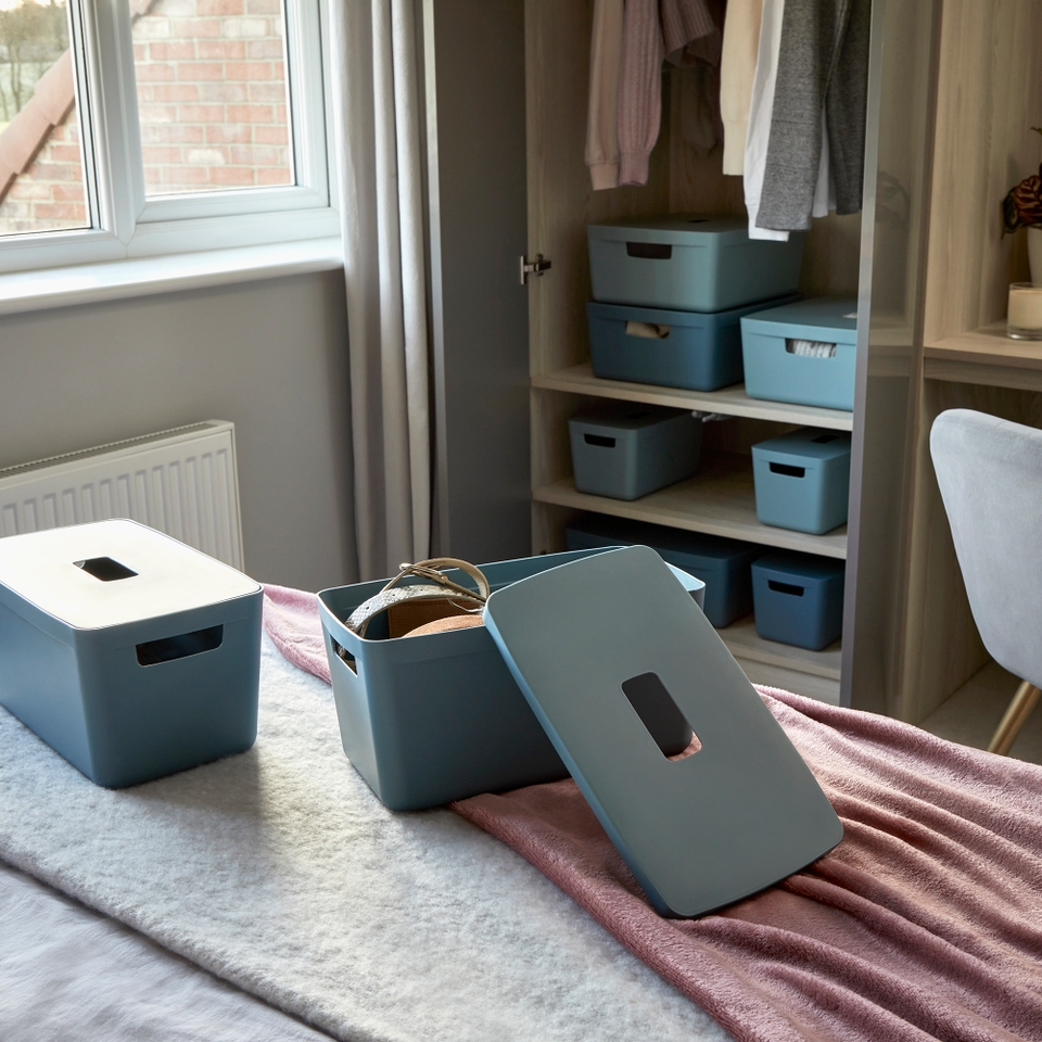 Inabox Home Storage Box & Lid 19L Cottage Blue Homebase