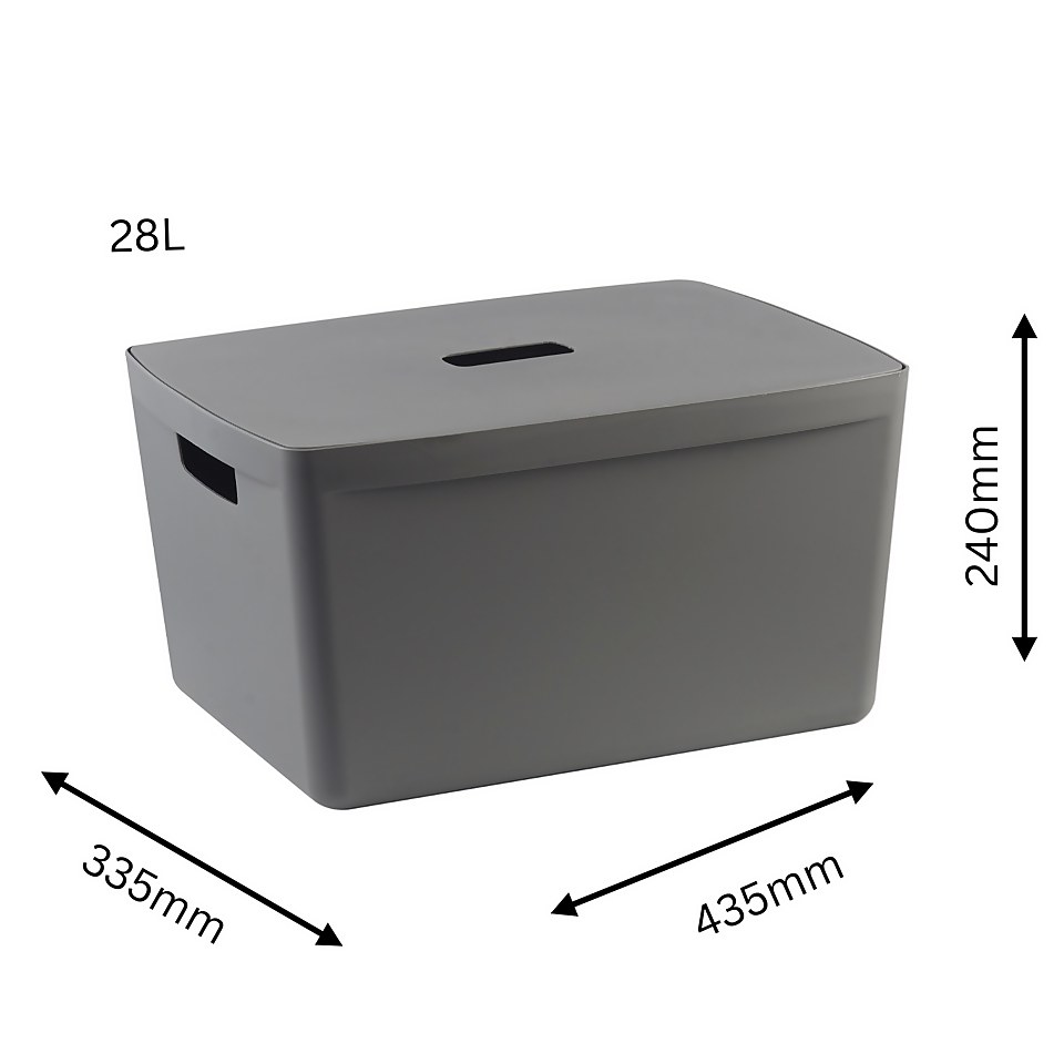 Inabox Home Storage Box & Lid - 28L - Grey