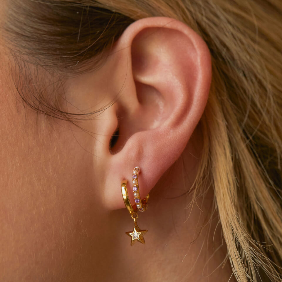 Estella Bartlett Cubic Zirconia Star Gold-Tone Hoop Earrings