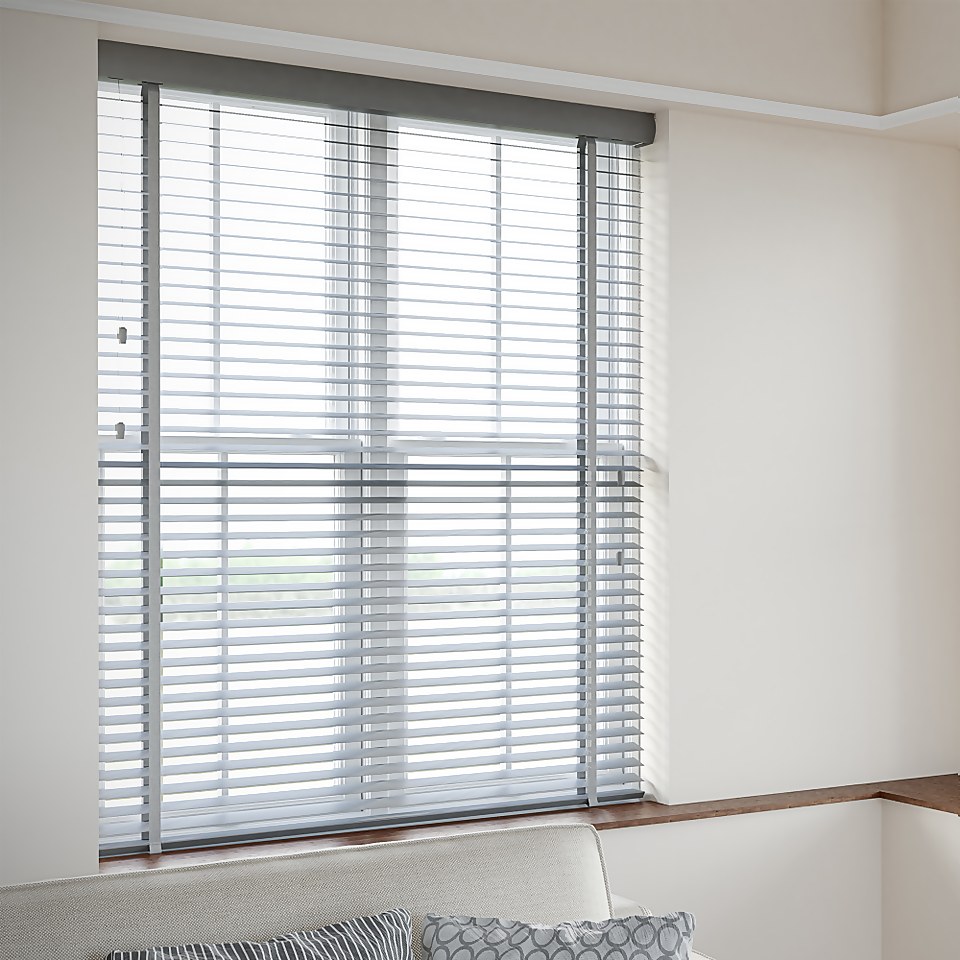 Grey 50mm Faux Wood Blind 90x160cm Homebase