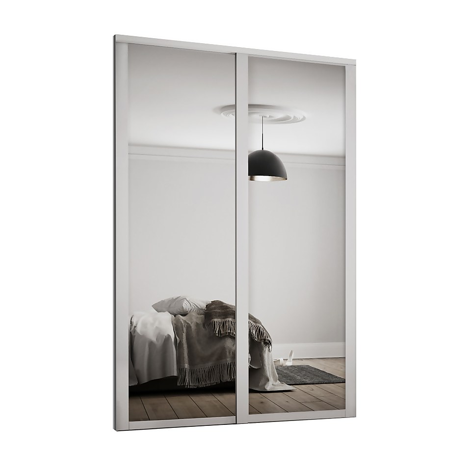 Shaker 2 Door Sliding Wardrobe Kit Mirror with Dove Grey Frame (W)1449 x (H)2260mm