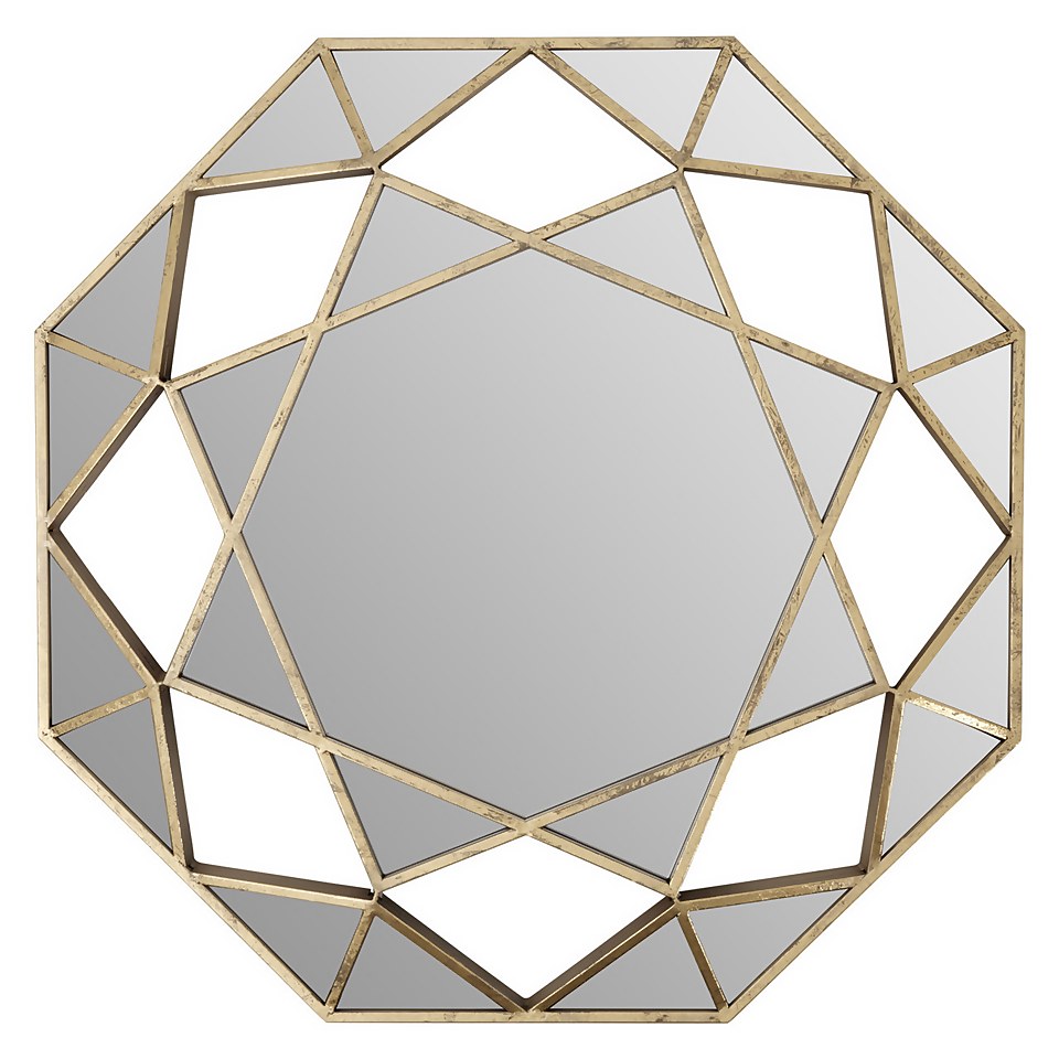 Marcia Faceted Octagonal Wall Mirror - Gold - 81cm