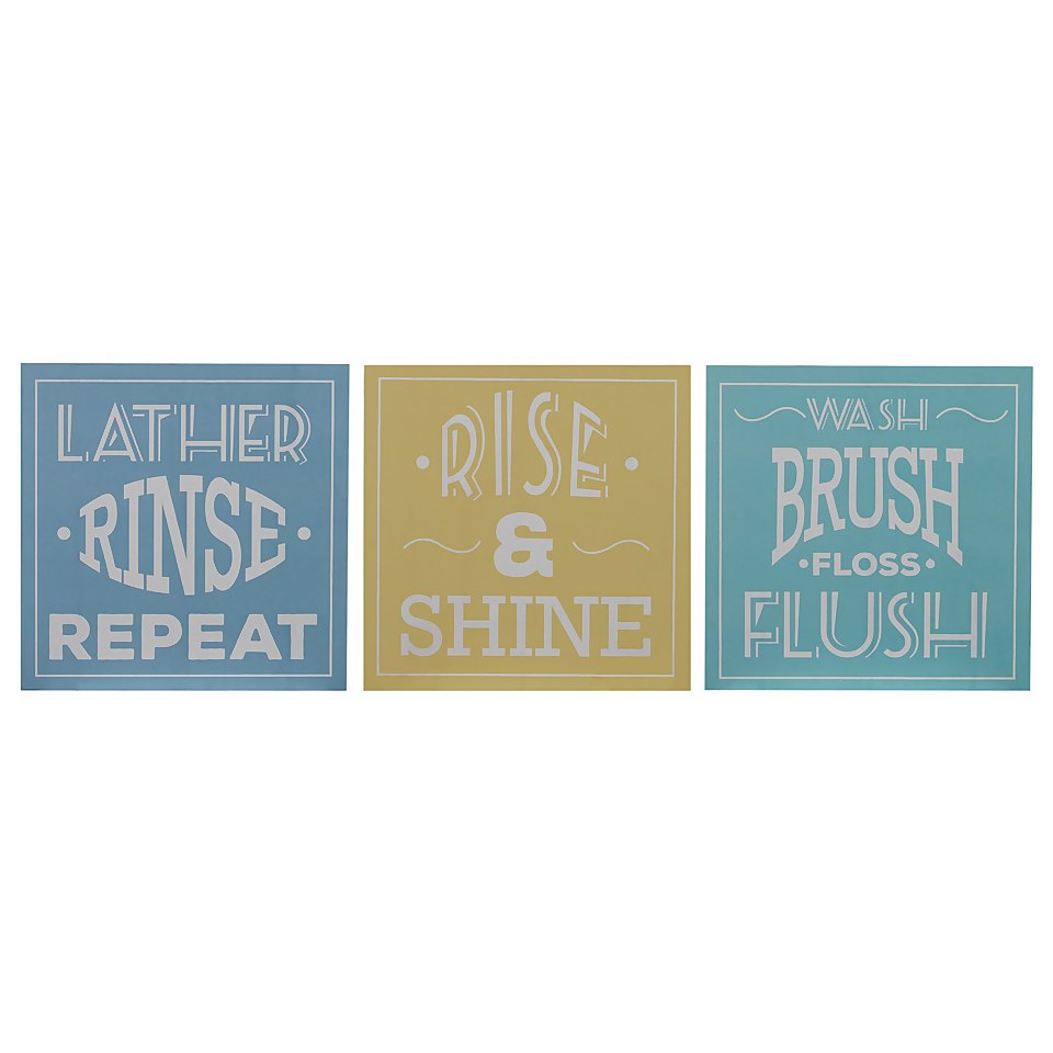 Set of 3 Bathroom Wall Plaques 20x20cm Homebase
