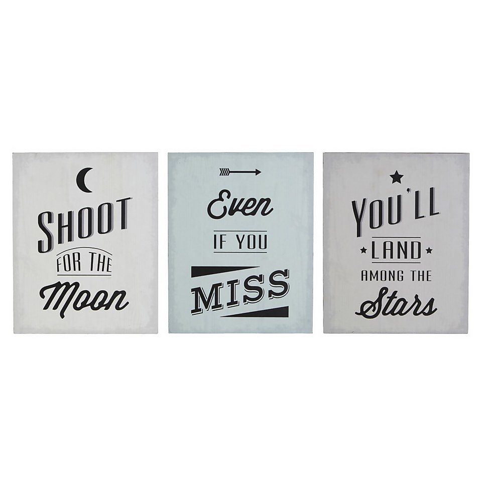 Set of 3 Shoot For The Moon Wall Plaques - 20x25cm