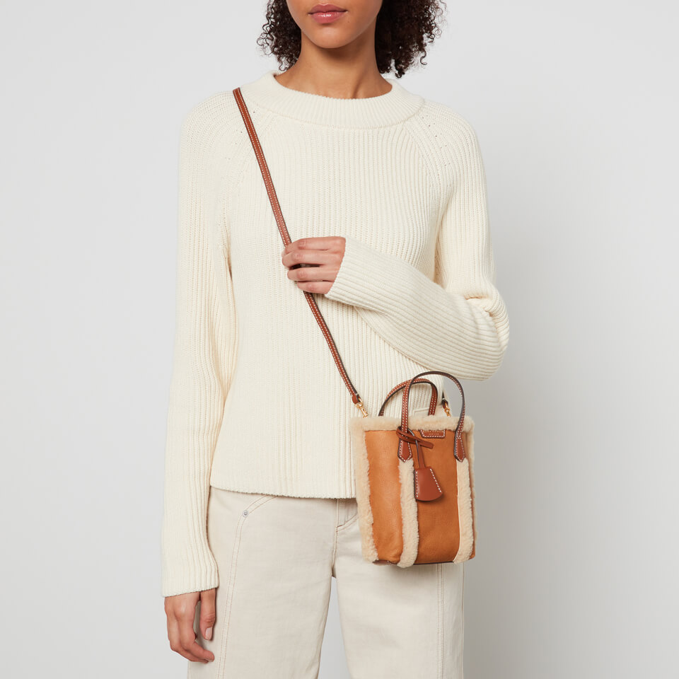 Tory Burch Perry Shearling Mini N/S Tote Bag - Tan