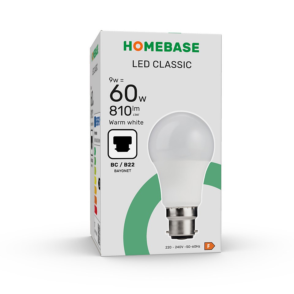 Homebase LED Classic 60W B22 Warm White Light Bulb