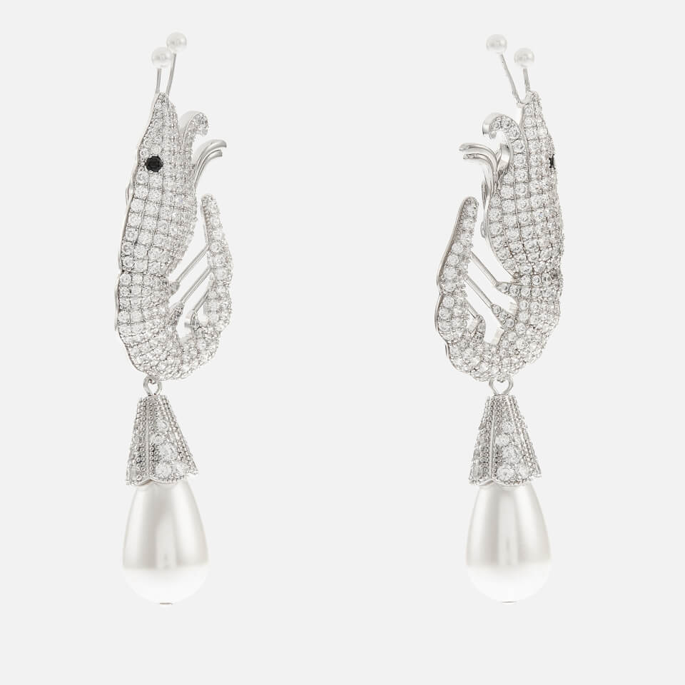 Shrimps Shrimp Silver-Tone Crystal Clip-On Earrings