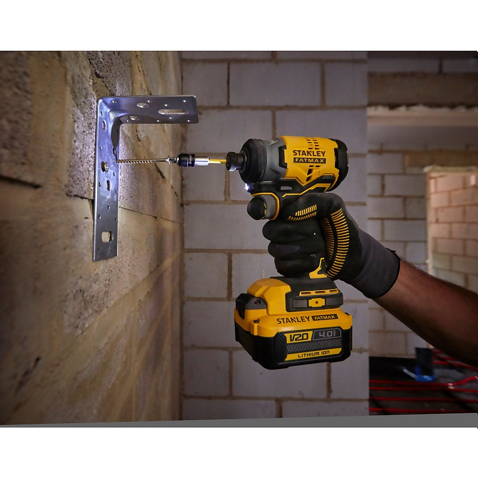STANLEY FATMAX V20 18V Cordless Brushless Impact Driver 1 x 4.0 Ah SFMCF810M1K GB Homebase