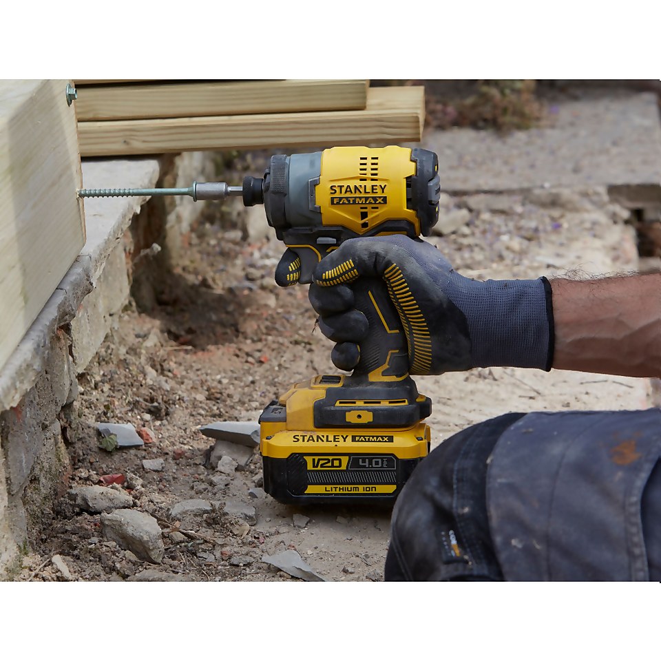 STANLEY FATMAX V20 18V Cordless Brushless Impact Driver 1 x 4.0 Ah SFMCF810M1K GB Homebase
