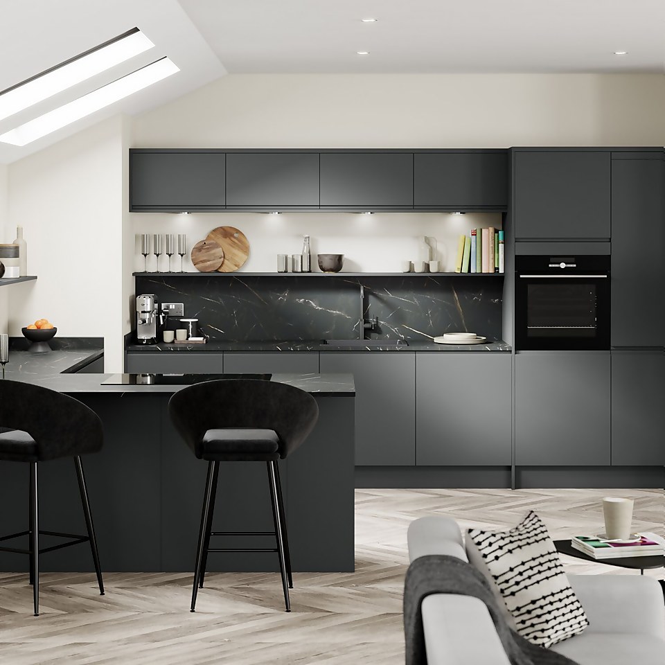 Handleless Kitchen Oven Tower Door (W)597mm Matt Dark Grey Homebase