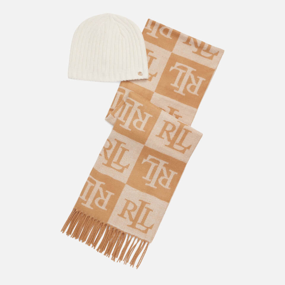 Lauren Ralph Lauren Logo Scarf and Hat Gift Set - Camel/Cream