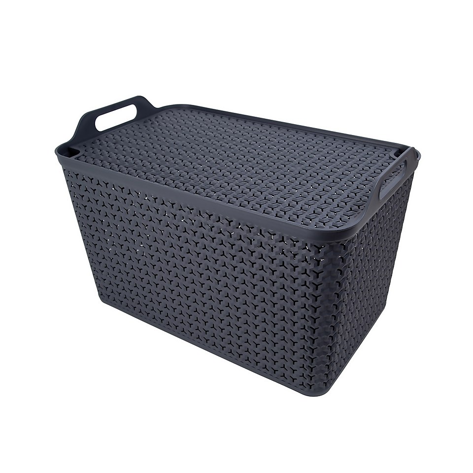 Extra Large Urban Storage Basket with Lid - Charcoal | Homebase