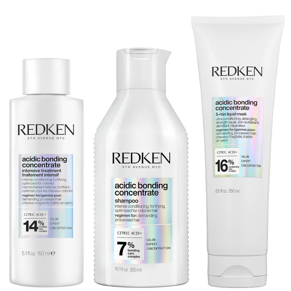 Redken Acidic Bonding Concentrate Intensive Pre-Treatment, Shampoo and 5-Minute Liquid Hair Mask Bundle