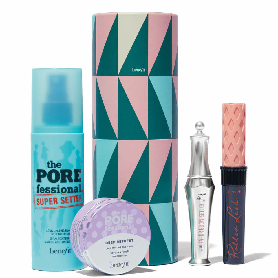 benefit Good Times Gorgeous Roller Lash Mascara, 24hr Brow Setter, Setting Spray and Face Mask Gift Set