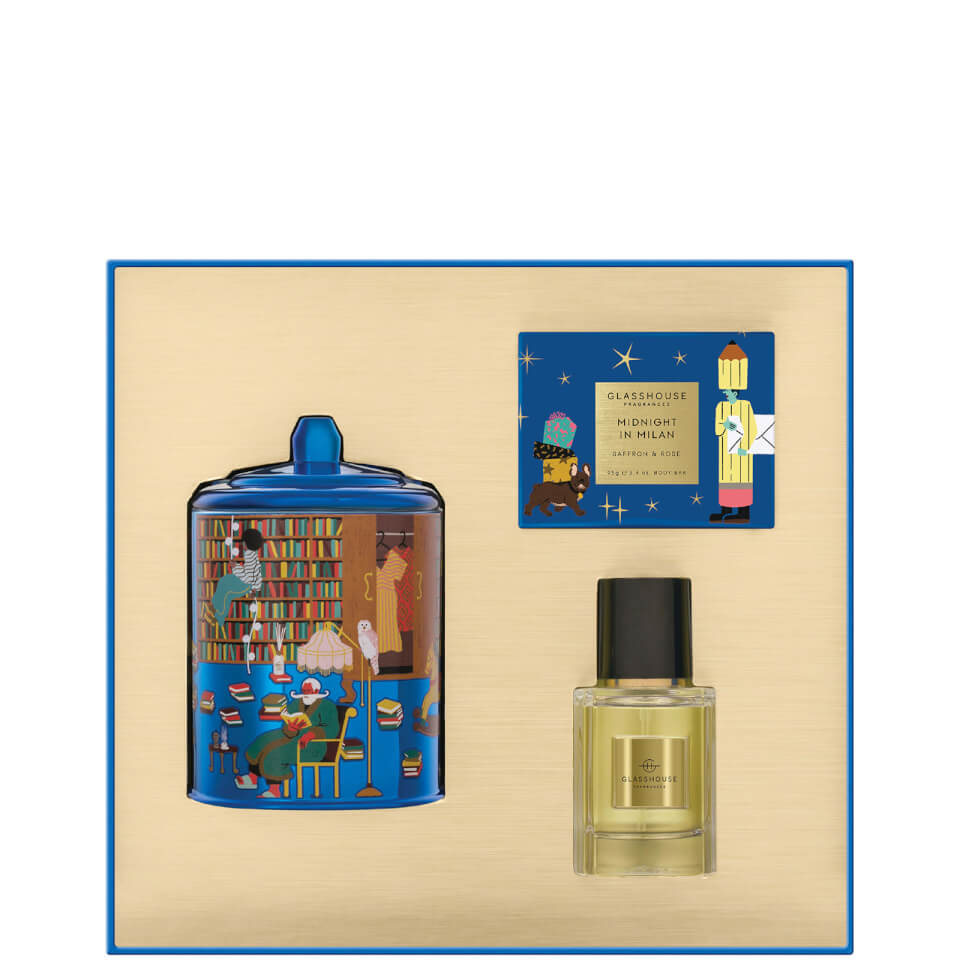 Glasshouse Fragrances Midnight in Milan 200g Candle, Eau de Parfum and Body Bar Fragrance Trio Gift Set