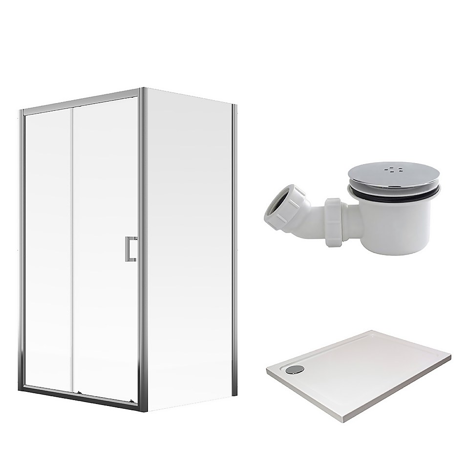 Aqualux Sliding Door Shower Enclosure and Tray Package - 1000 x 900mm