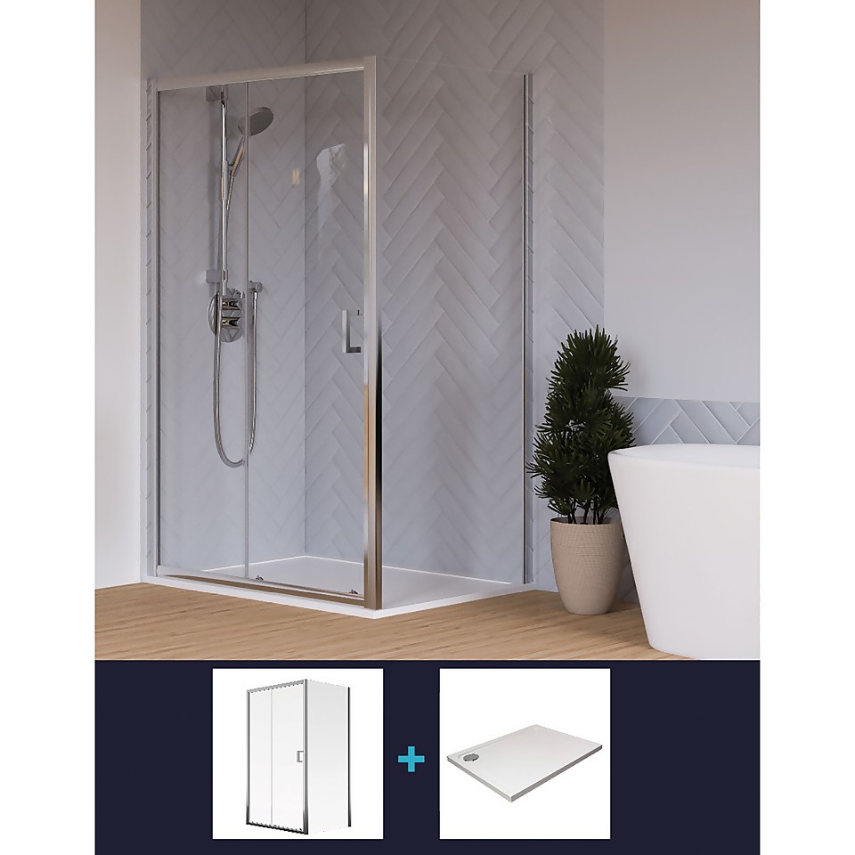 Aqualux Sliding Door Shower Enclosure and Tray Package - 1000 x 900mm