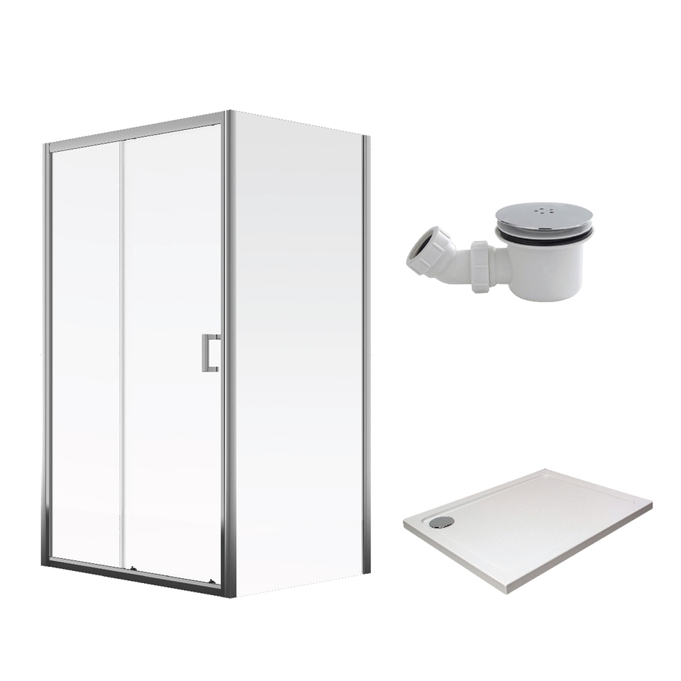 Aqualux Sliding Door Shower Enclosure and Tray Package - 1200 x 900mm (8mm Glass)